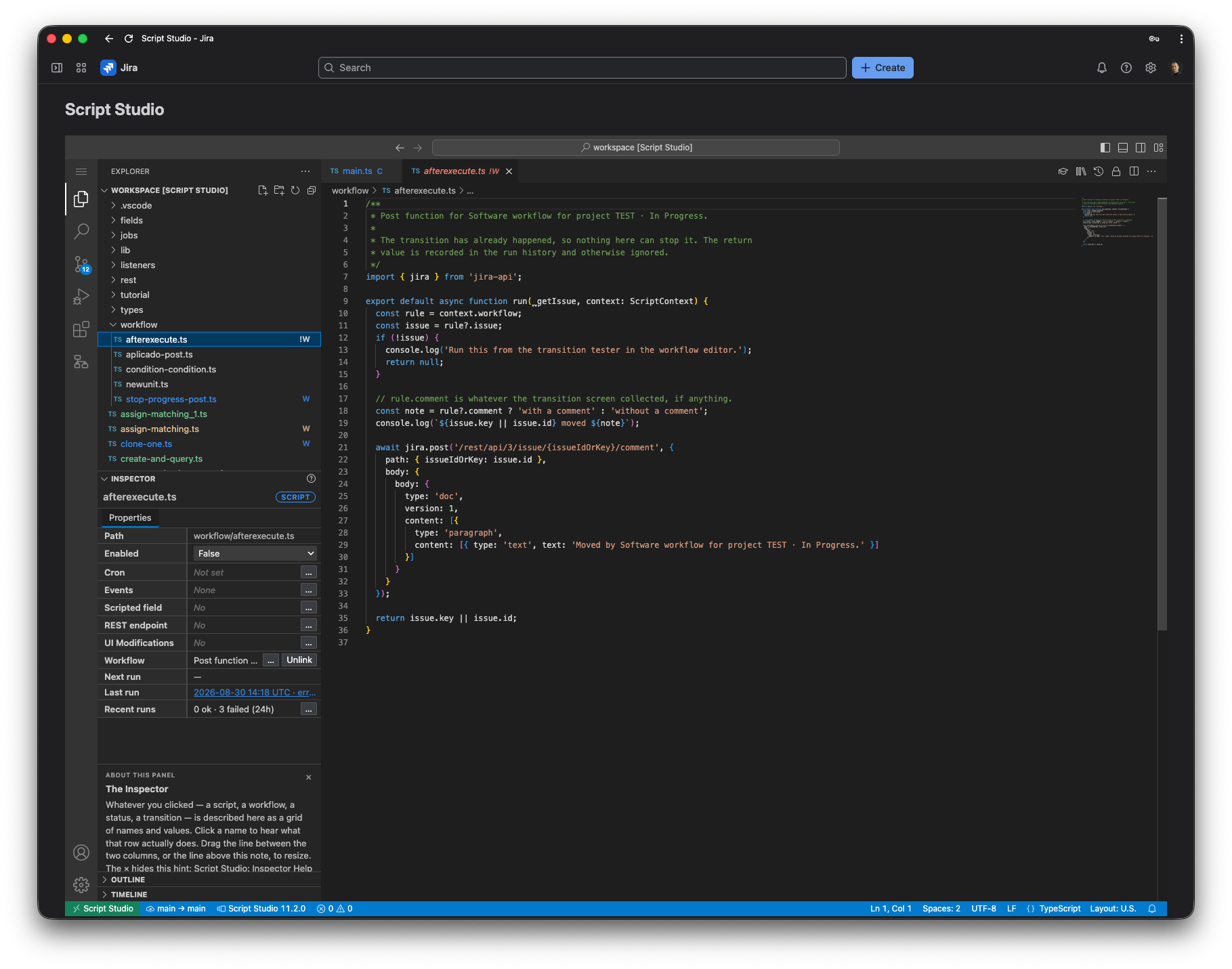 TypeScript workbench with Jira-aware development tools inside Jira Cloud.